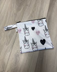Sac imperméable, format sandwich avec ganse : licornes et cœurs