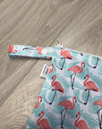 Sac imperméable, format sandwich avec ganse : flamants roses turquoise