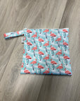 Sac imperméable, format sandwich avec ganse : flamants roses turquoise