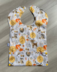 Animaux de la forêt fond beige _ Bavette imperméable évolutive 5 à 12 mois